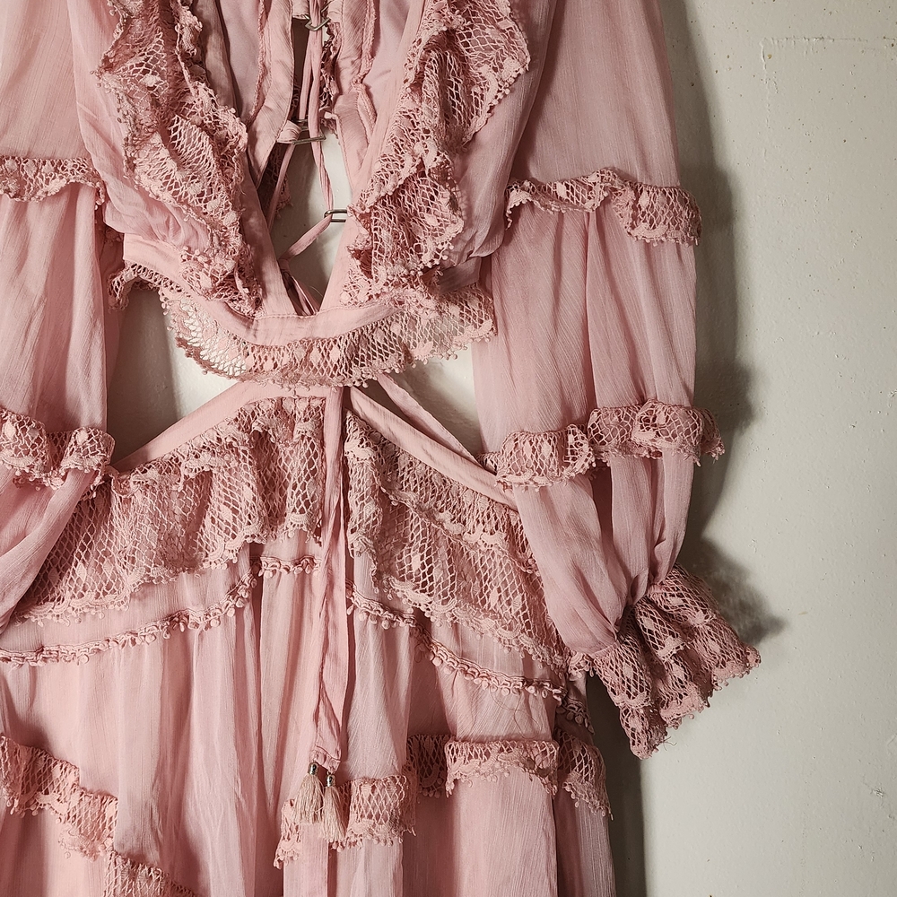 Women’s Pink Lace-Trim Midi Dress - Picture 2 of 7